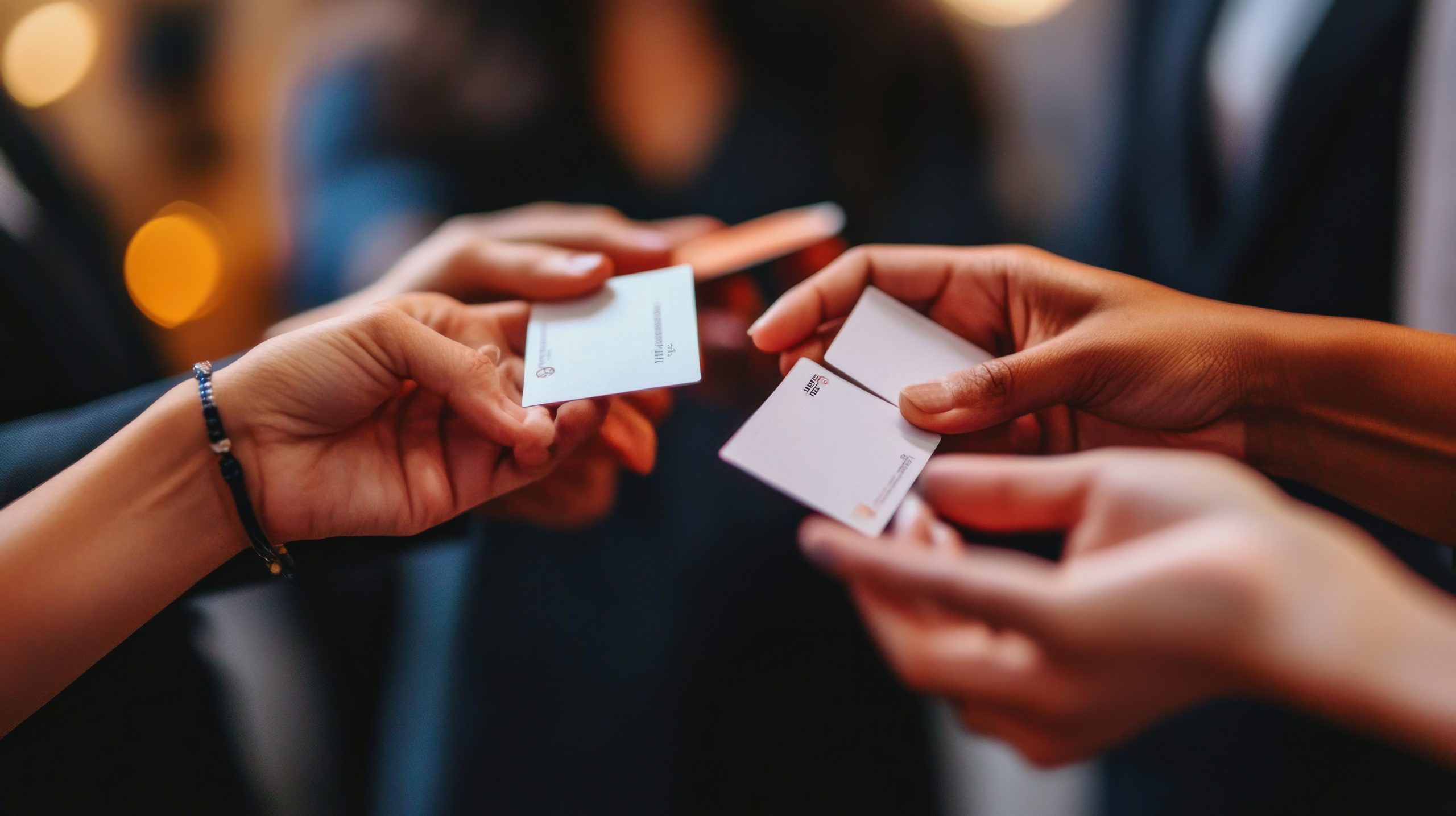 Closeup of Hands Exchanging Business Cards