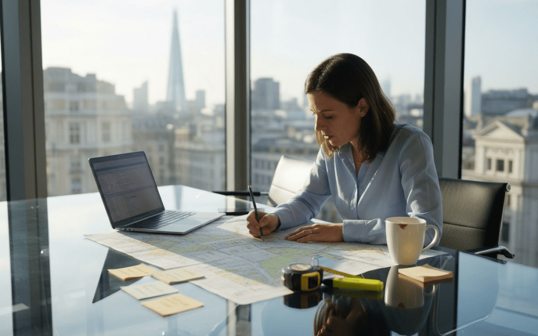 Manager sketching site signage on office map