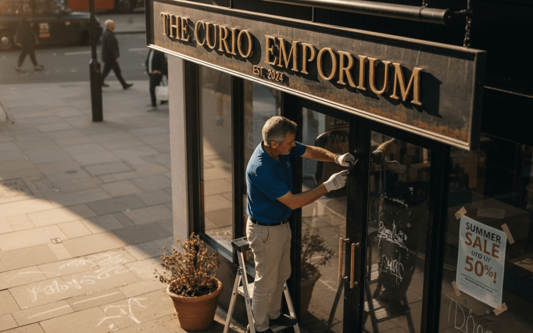 Manager adjusts London storefront signage
