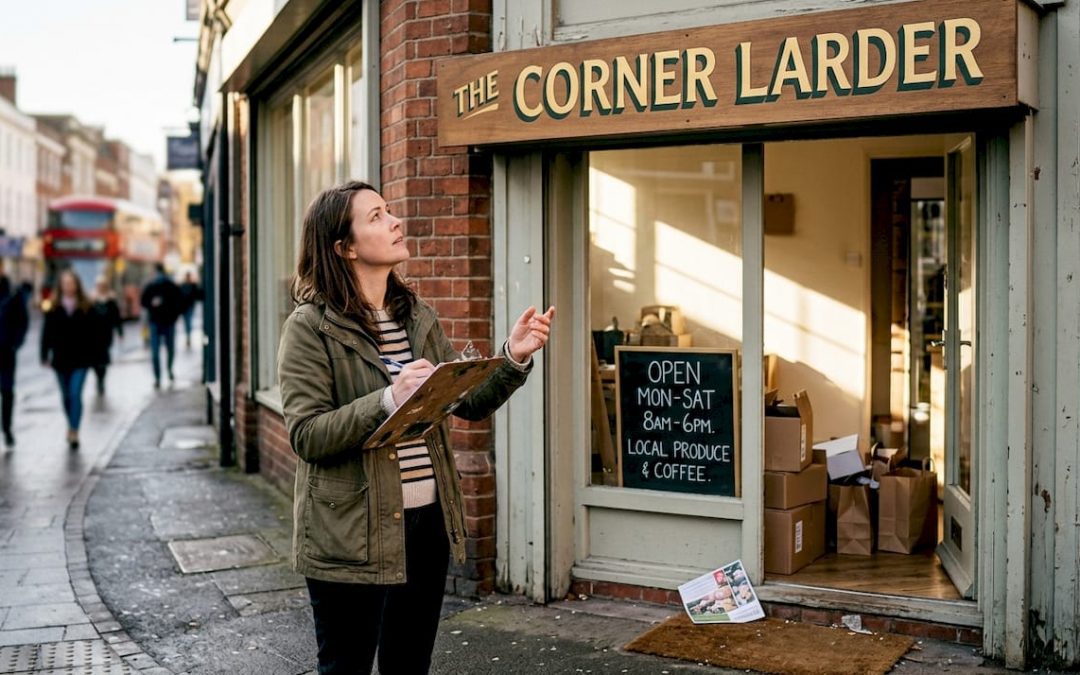 Shop owner views new bespoke signage