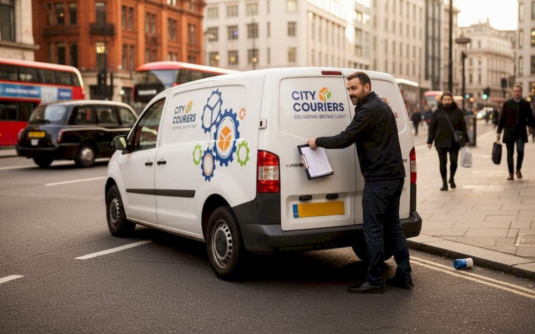 Delivery van with bold branded graphics street view
