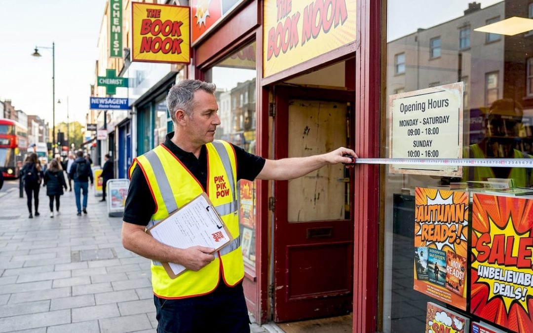 Manager measures shop for sign installation