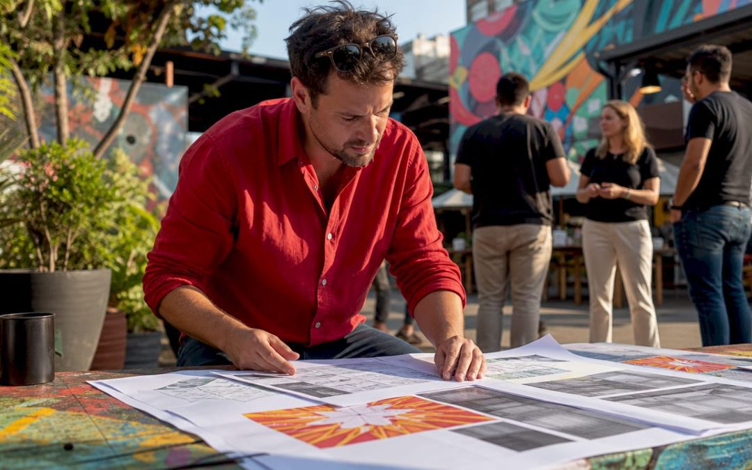 Developer reviewing show home signage blueprints