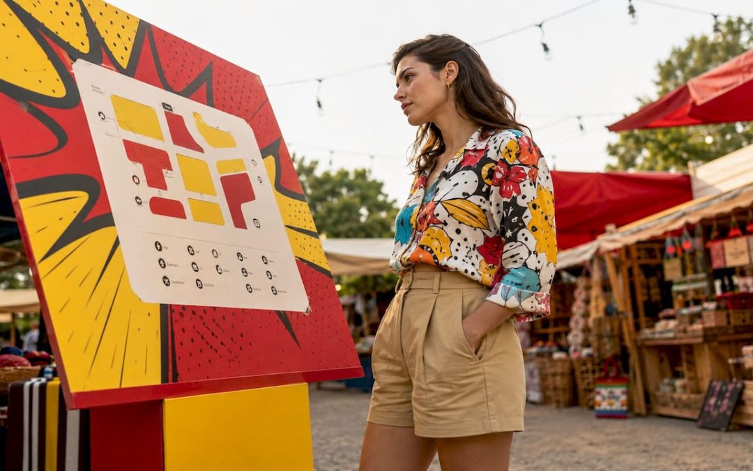 Retail manager examining in-store navigation signage