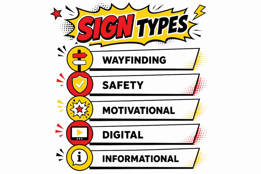 Infographic showing gym signage types for onboarding