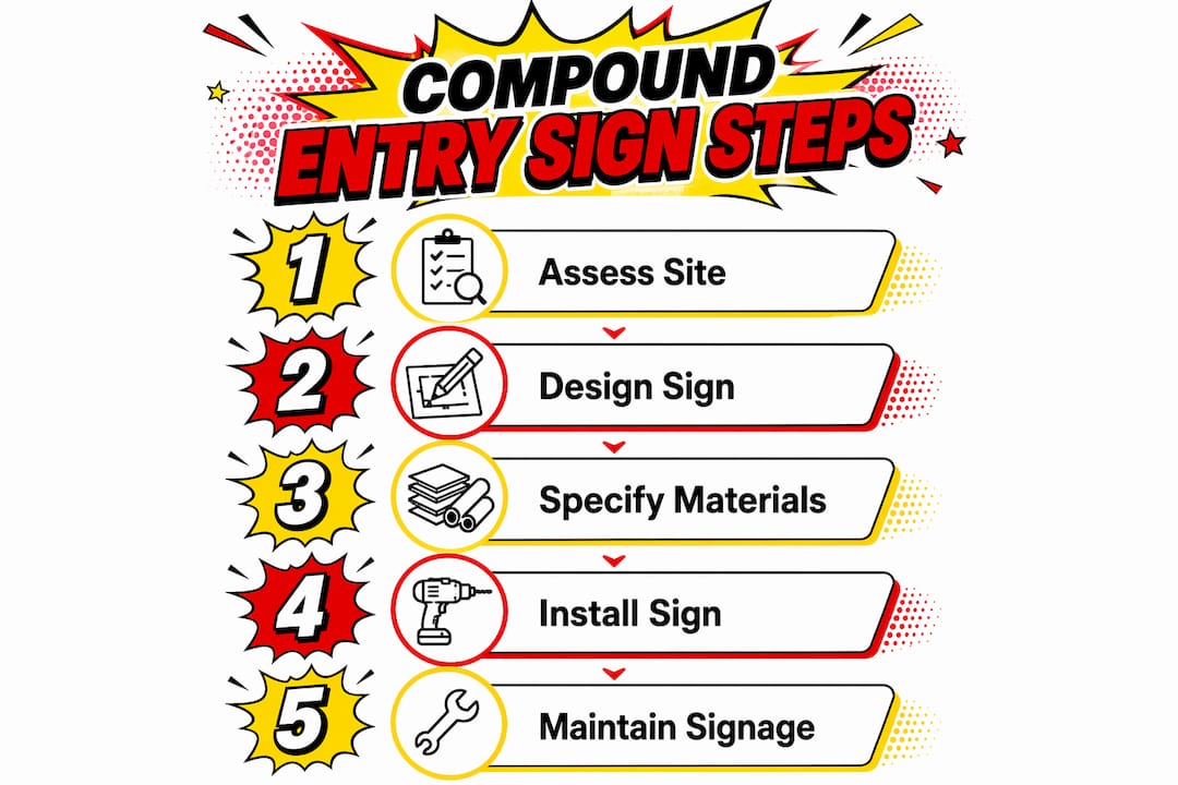Infographic showing steps to manage compound entry signage