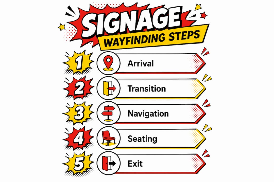 Infographic showing signage wayfinding steps