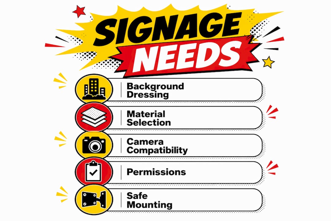 Infographic showing key steps for media set signage needs