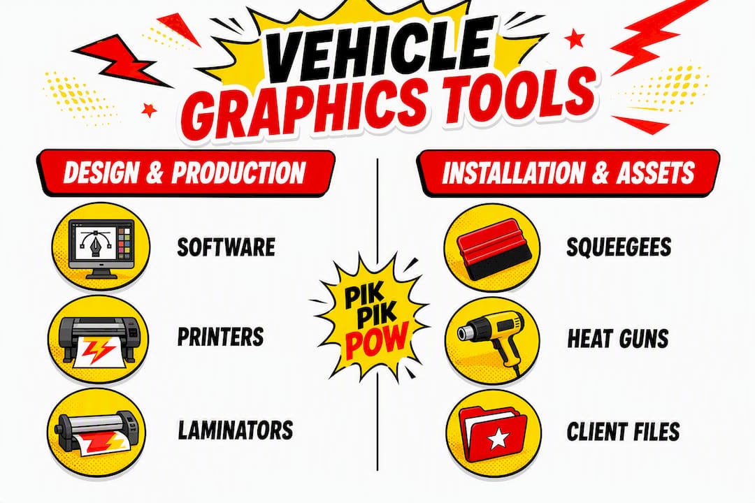 Infographic illustrating two categories of vehicle graphics tools